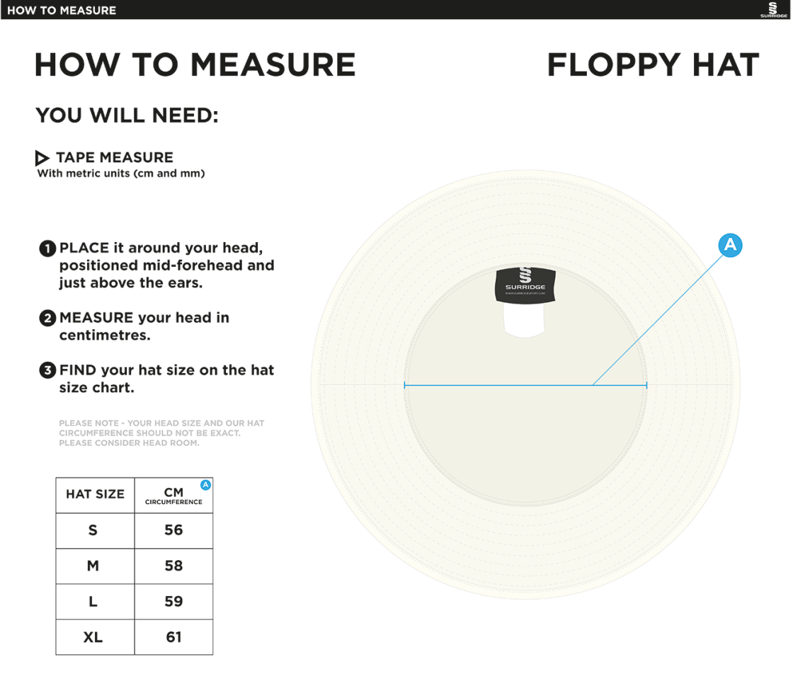 Shalford CC - Floppy Hat - Size Guide