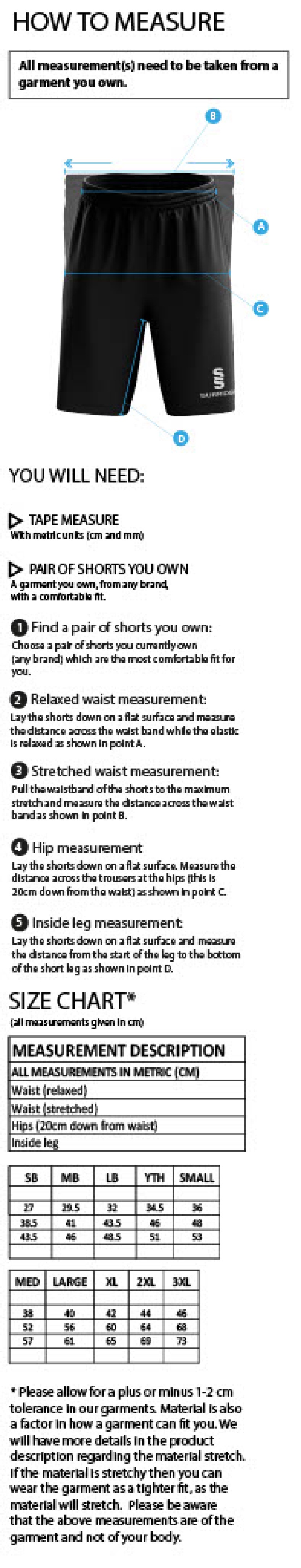 Shalford CC - Women's Ripstop Short - Size Guide