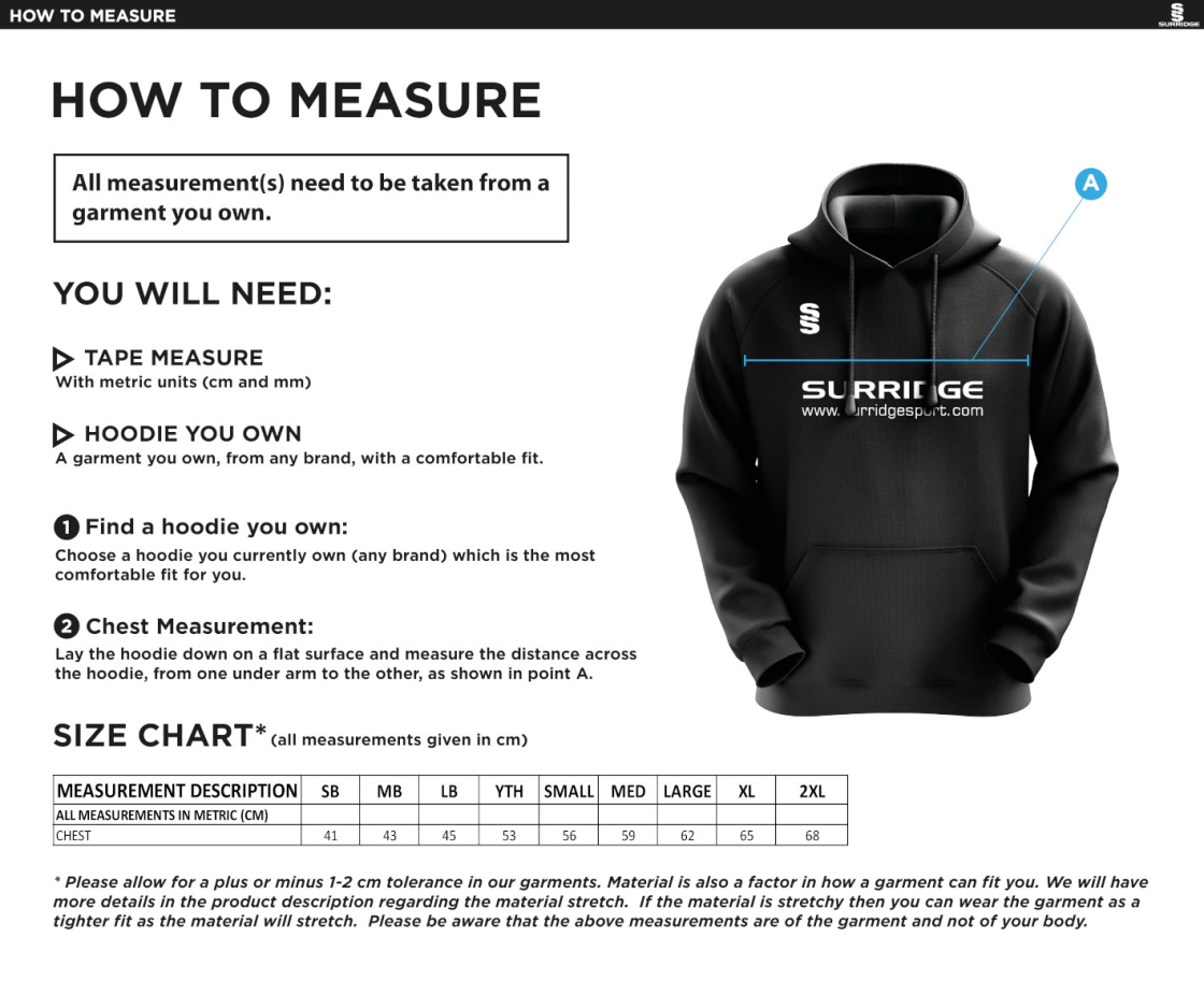 Shalford CC - Blade Hoody - Size Guide