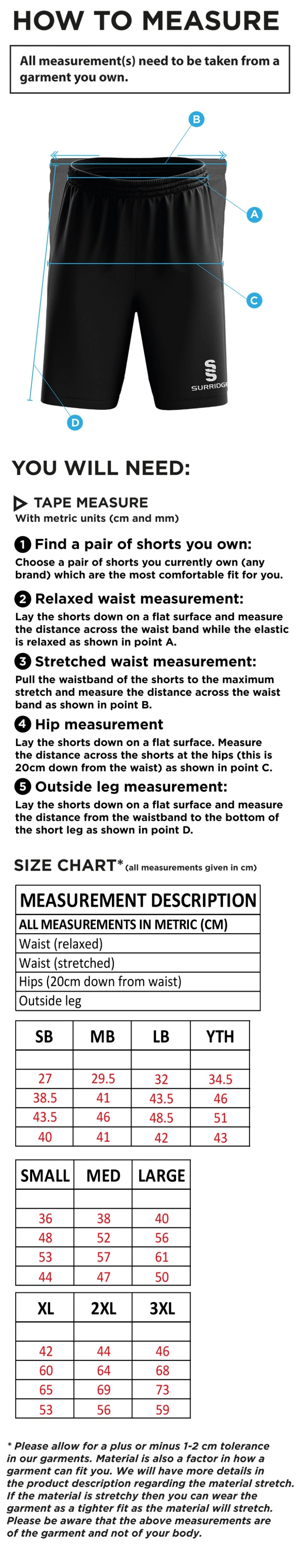 Shalford CC - Ripstop Short - Size Guide