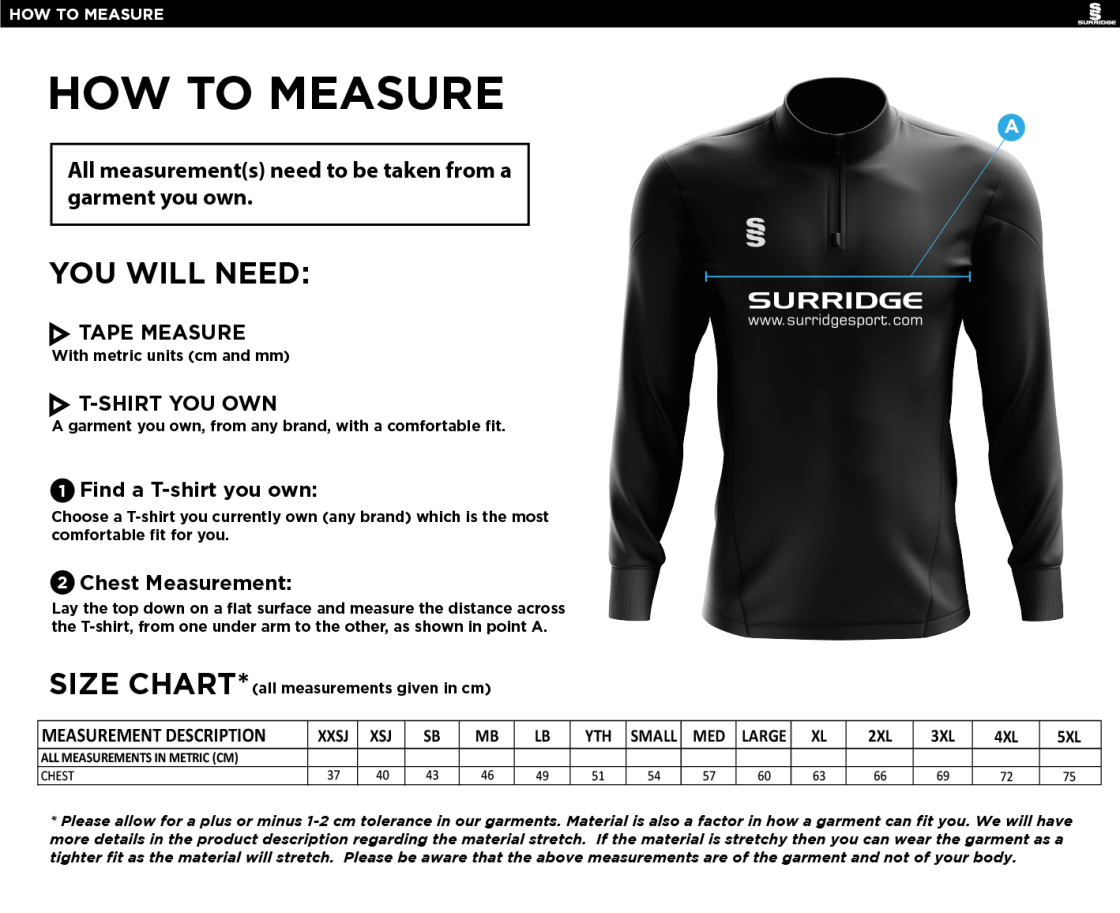 Shalford CC - Blade Performance Top - Size Guide