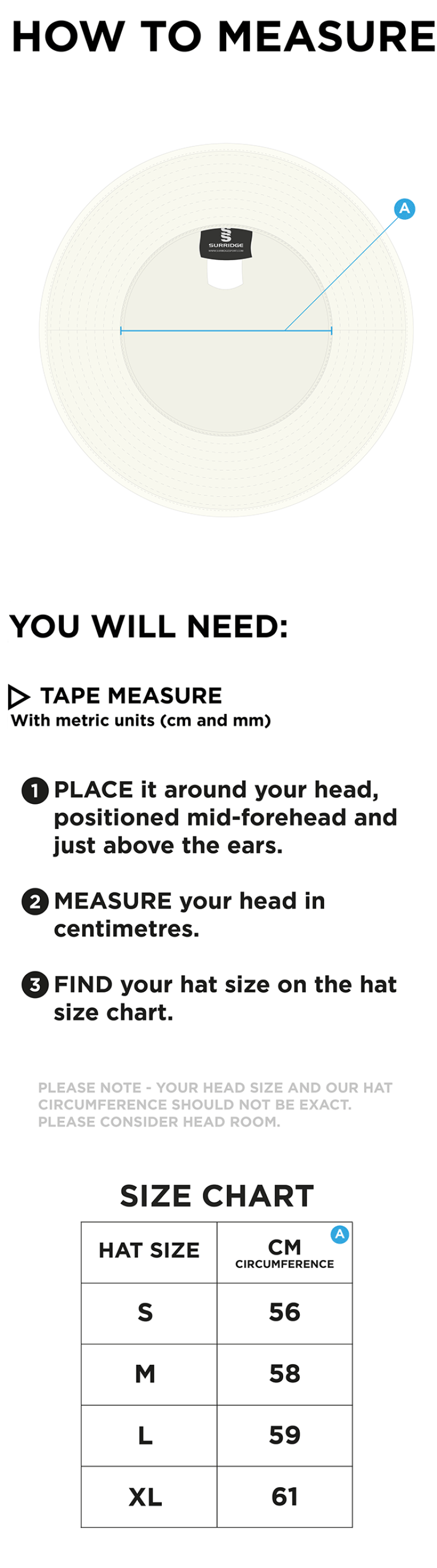 Shalford CC - Floppy Hat - Size Guide